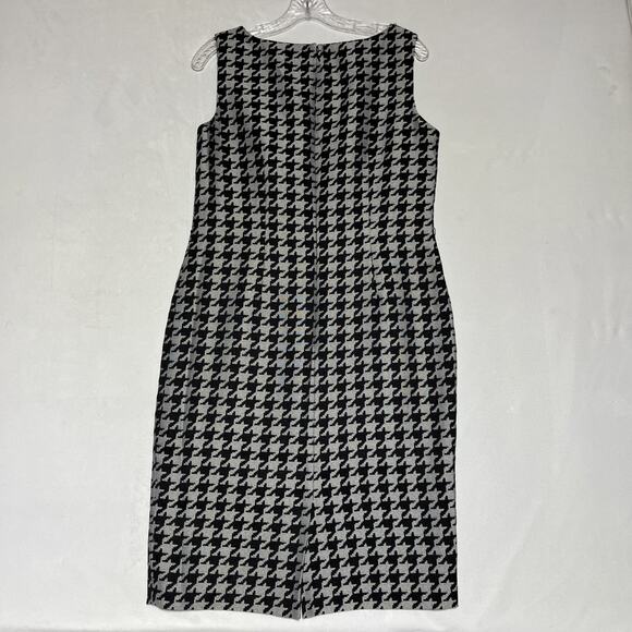Kasper Sheath Dress Womens 8 Black Grey Houndstooth Midi Stretch Office - Picture 2 of 13